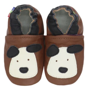 chaussons bébé motif chiot marron