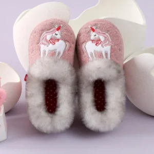 Chaussons licorne fille doux et chauds pour l'hiver