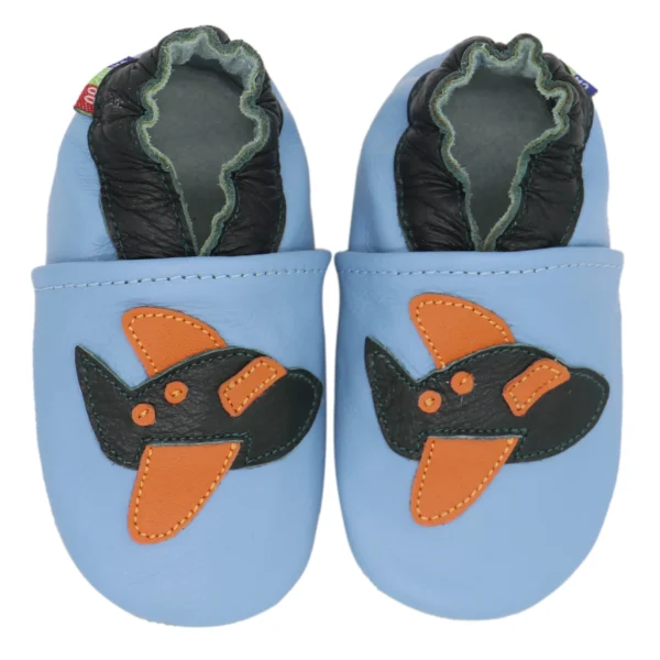 chaussons bébé cuir bleu avion