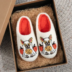chaussons Halloween blancs avec motifs chien
