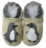 chaussons bébé cuir pingouin beige