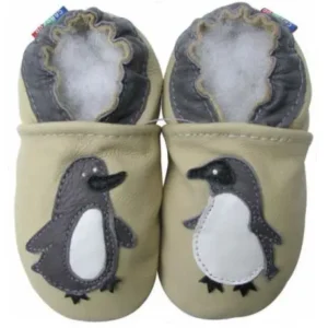 chaussons bébé cuir pingouin beige