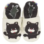 Chaussons bébé cuir garçon Chat noir
