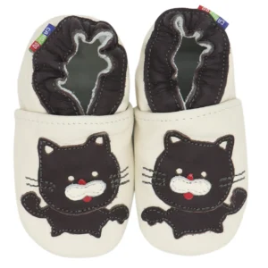 Chaussons bébé cuir garçon Chat noir
