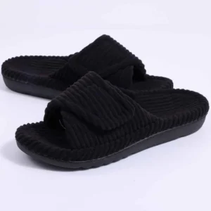 Chaussons à scratch femme – Noir pratique version cocooning