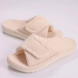 Chaussons à scratch femme – Beige naturel