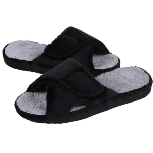 Chaussons à scratch femme – Noir pratique version douceur