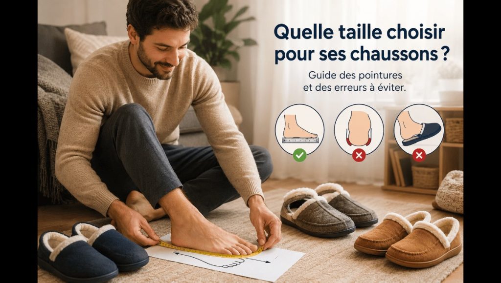 Choisir la bonne taille de chaussons en mesurant correctement la longueur de son pied.