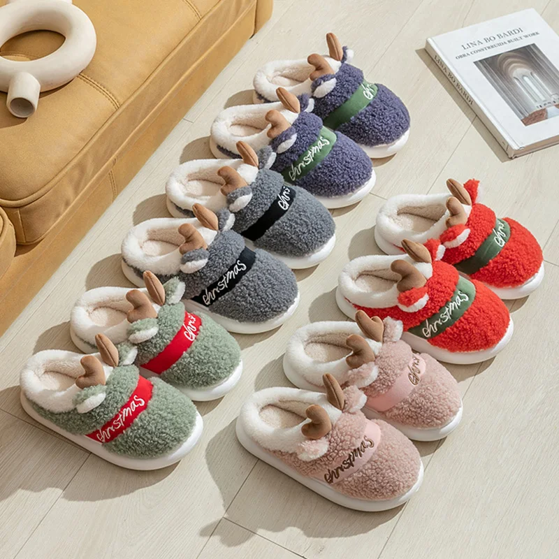 Chausson Renne de Noël Couple – Semelle Épaisse – Image 7