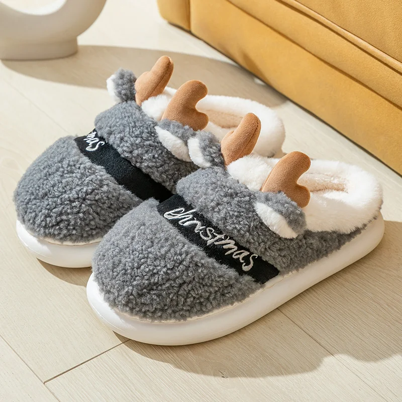 Chausson Renne de Noël Couple – Semelle Épaisse – Image 8