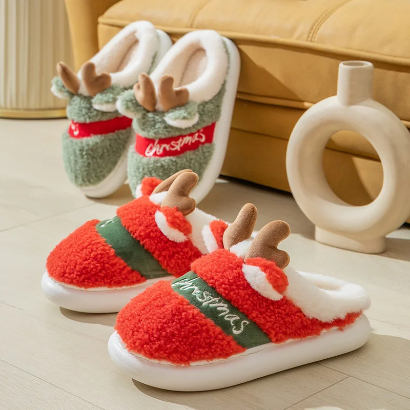 Chausson Renne de Noël Couple – Semelle Épaisse – Image 2