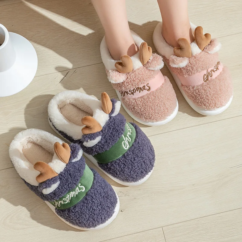 Chausson Renne de Noël Couple – Semelle Épaisse – Image 3
