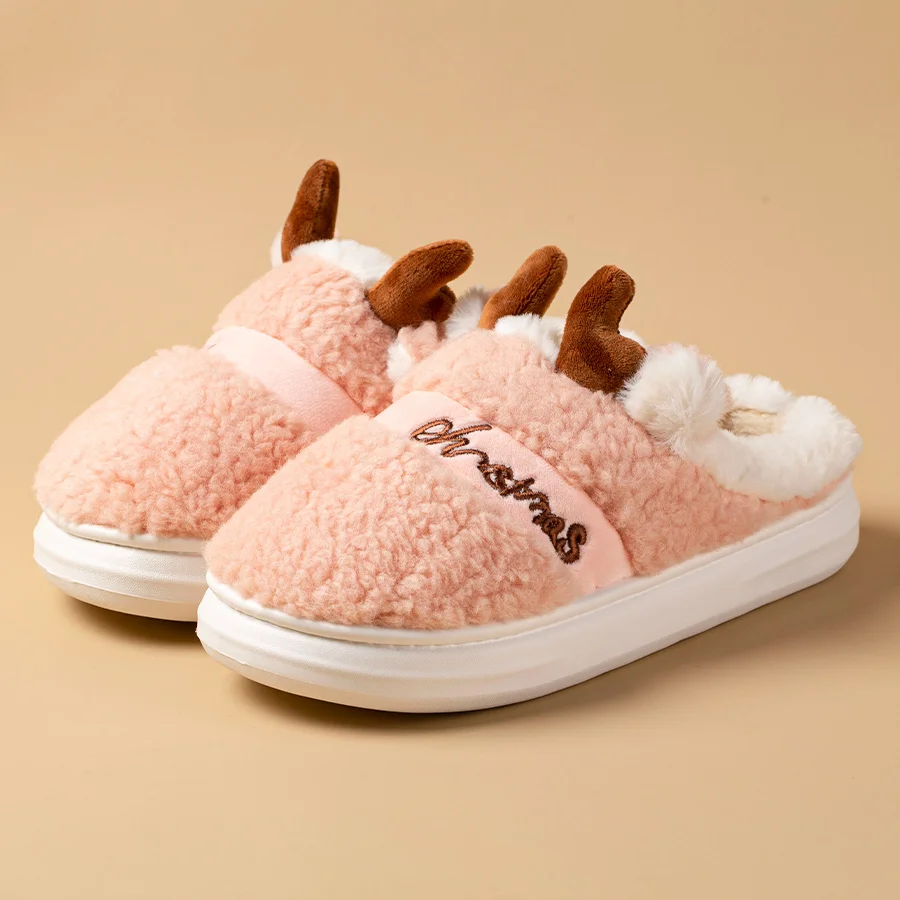 Chausson Renne de Noël Couple – Semelle Épaisse – Image 9