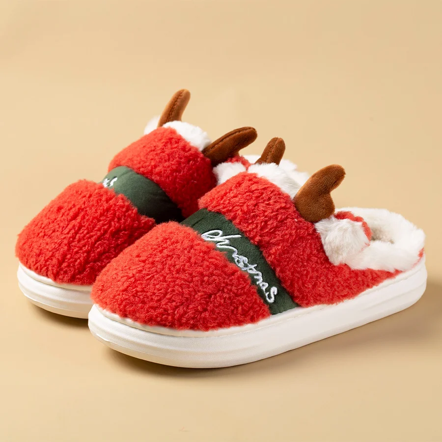 Chausson Renne de Noël Couple – Semelle Épaisse