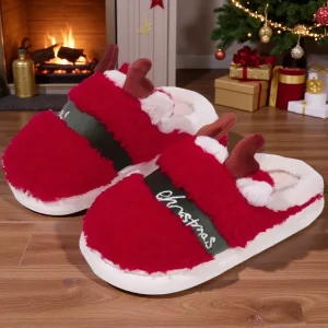 Chausson Renne de Noël Adulte – Rouge