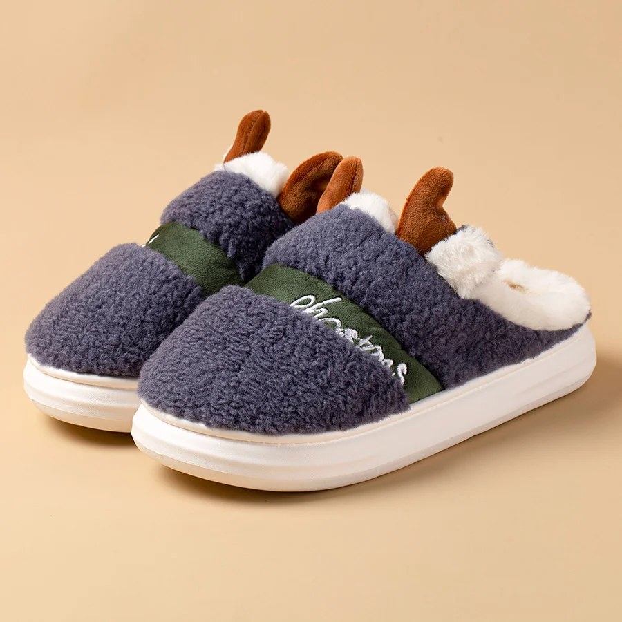 Chausson Renne de Noël Couple – Semelle Épaisse – Image 11