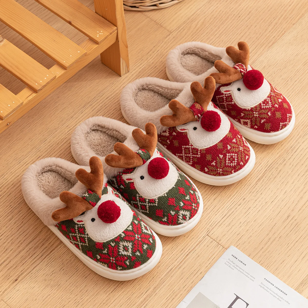 Chausson Renne de Noël Couple – Peluche – Image 6