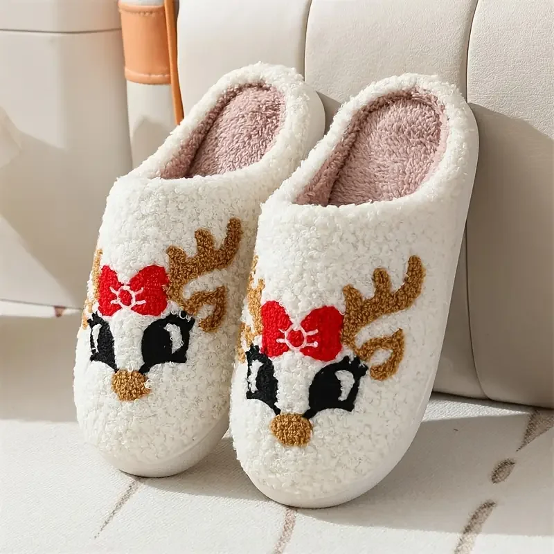 Chausson Renne de Noël Adulte – Rouge – Image 3