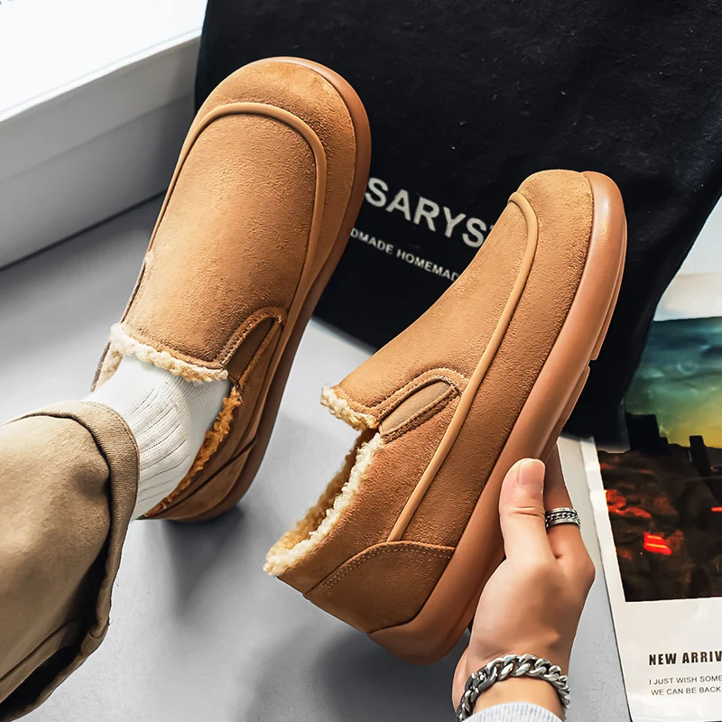 Chaussons homme fourrés beige classiques