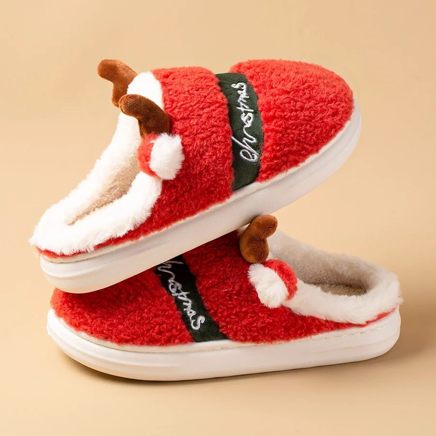 Chausson Renne de Noël Couple – Semelle Épaisse – Image 4