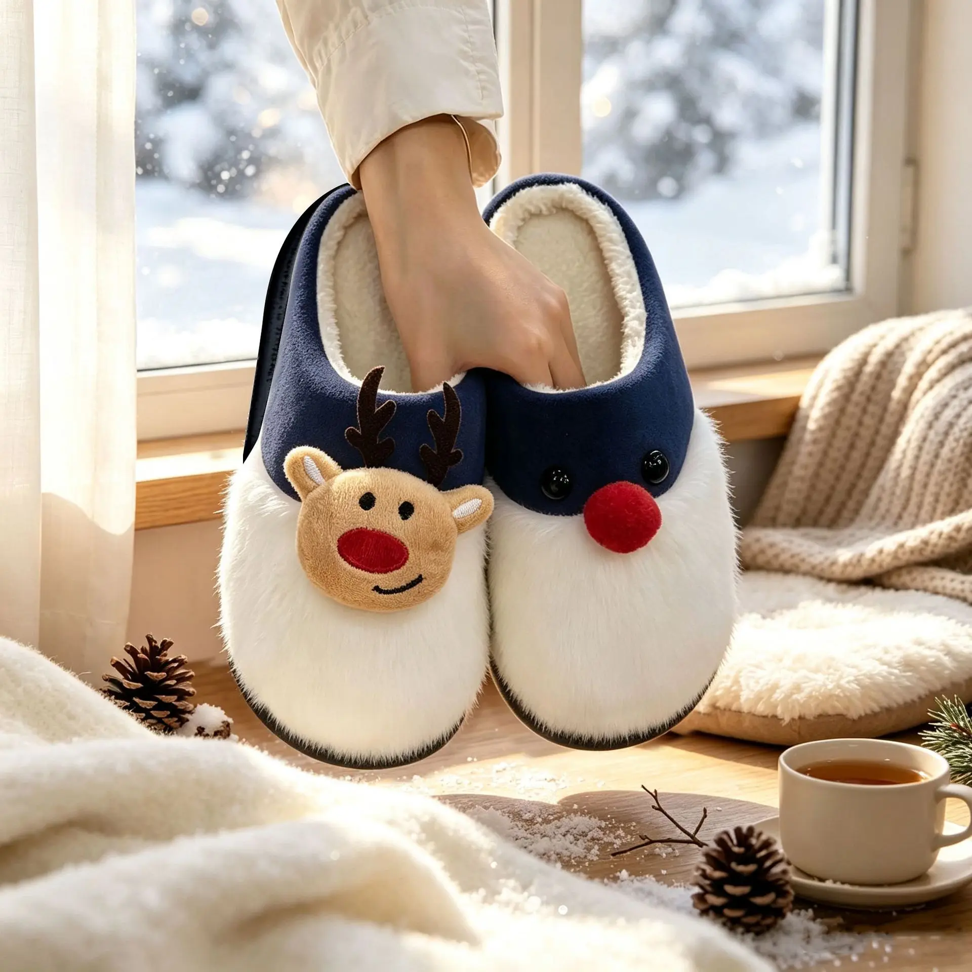 Chausson Renne de Noël Adulte – Peluche – Image 8