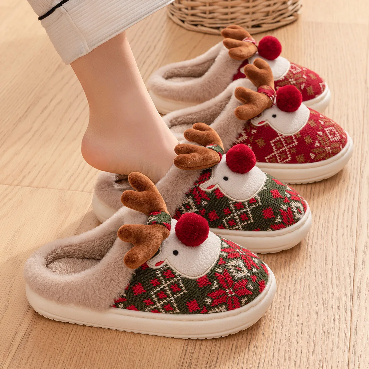 Chausson Renne de Noël Couple – Peluche – Image 2